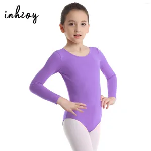 Stage Drag Kids Girls Solid Color Long Sleeve Ballet Leotard Unitard Basic Gymnastic Dance Training Bodysuit Kleding Ballroomoefening