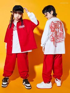 Stage Wear Enfants Hip Hop Vêtements Garçons Jazz Dance Costume Street Shirt Pantalon Rouge Kpop Performance Outfit Vêtements Modernes BL9949