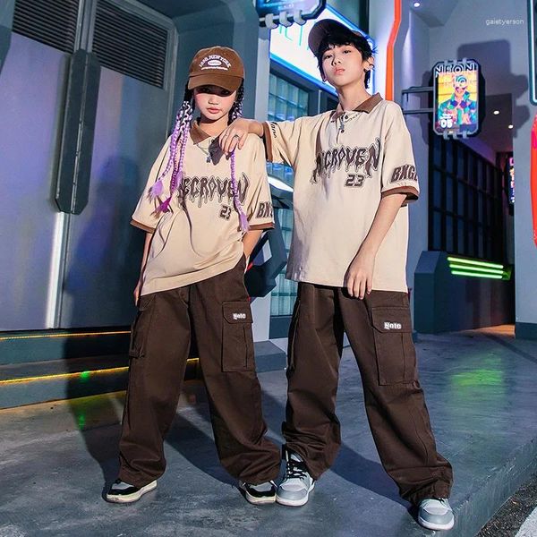 Escenario desgaste niños hip hop ropa polo camisa tops pantalones cargo para niñas niños jazz danza traje streetwear ropa verano adolescente trajes