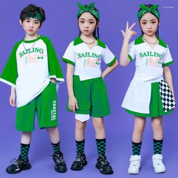 Stage Wear Kids Hip Hop Clothing T -shirt Tops Groene shorts voor Girl Boy Jazz Dance School Kind Cheerleading Show -kleding