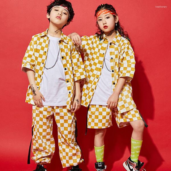 Stage Wear Enfants Hip Hop Danse Vêtements Lâche Jaune Chemises Pantalon Rue Costume Sport Vêtements Fille Performance Enfants Tenues BL4001