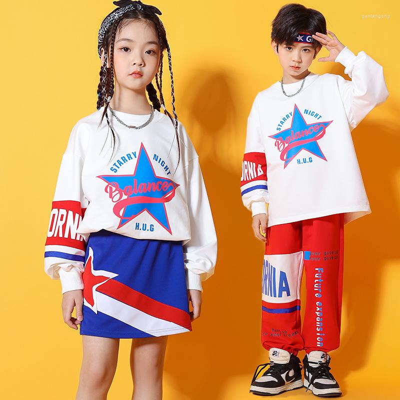 Scenkläder barn hiphop visar kläder tonåring cheerleader kostym tröja byxor kjol för flickor pojkar jazzdansdräkter kläder