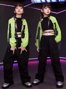 Stage Wear Enfants Jazz Dance Vêtements Filles Hip Hop Costume Vert Manches Crop Tops Catwalk Concert Performance Vêtements BL11881