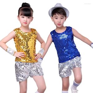 Escenario desgaste niños jazz lentejuelas trajes de baile niños niñas hip-hop actuaciones modernas conjunto de ropa niños jazzy stagewear