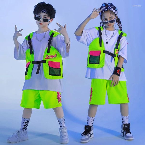 Stage Wear Enfants Kpop Hip Hop Vêtements Mesh Veste Gilet T-shirt Tops Shorts Streetwear pour Girl Boy Jazz Dance Costume Teenage Show Vêtements