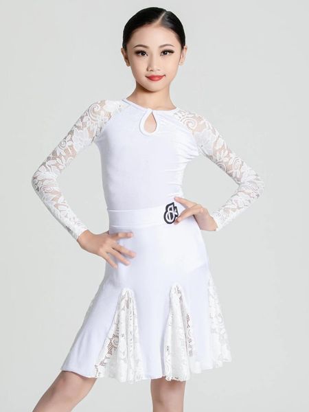 Escenario ropa para niños vestidos de baile latino chicas de encaje blanco