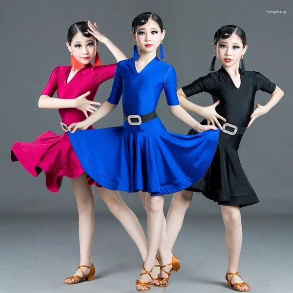 Escenario desgaste niños vestido de baile latino vestidos de práctica niñas salsa rumba competencia ropa de baile vals salón de baile trajes de tango profesional