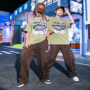 Stage Wear Kids Performance Outfits Hip Hop Clothing Graffiti T -shirt Street Cargo Pants For Girls Boys Show Jazz Dance Costume Kpop Kleding