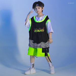 Stage Wear Kids Performance Outfits Hip Hop Clothing Black T -shirt Summer Green Shorts For Girl Boy Jazz Dance -kostuumkleding