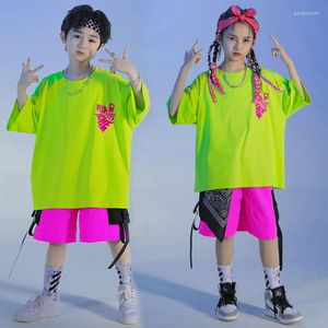 Stage Wear Kids Rave Outfits Hip Hop Clothing Oversized T -shirt T -shirt Summer Pink Shorts For Girl Boy Jazz Dance -kostuumkleding