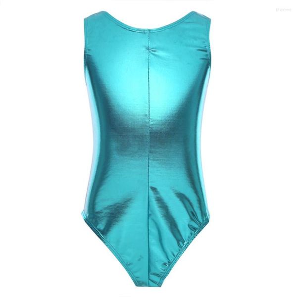 Vêtements de scène enfants sans manches en cuir verni brillant gymnastique professionnelle justaucorps filles Ballet Dancewear Performance Costume de danse