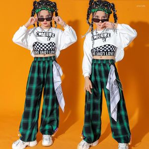 Vêtements de scène enfants adolescents Kpop tenues vêtements pour filles sweat haut court chemise réservoir Cargo pantalon à carreaux enfant danse Hip Hop Costume