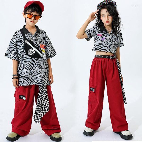 Stage Wear Kids Teenage Hip Hop Vêtements Tenues De Concert Crop Tops T-shirt Streetwear Pantalon Cargo Pour Fille Garçons Jazz Costume De Danse Vêtements