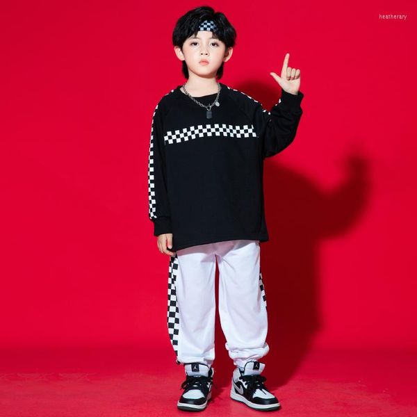 Ropa de escenario para niños, ropa Rave para adolescentes, ropa de baile de Hip Hop, sudadera blanca y negra, Tops, pantalones Jooger para niñas, niños, trajes de baile de Jazz