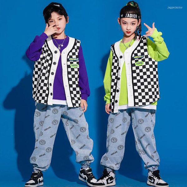 Stage Wear Enfants Adolescents Montrant Des Tenues Hip Hop Danicng Vêtements Sans Manches Veste Pantalon Pour Filles Jazz Danse Costumes Vêtements De Rue