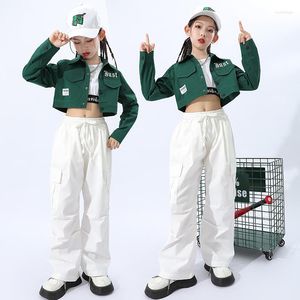 Stage Wear Kids Teenage Street Outfits Hip Hop Clothing Green Tank Crop Shirt Tops Casual Pants For Girl Jazz Dance -kostuum met kleding