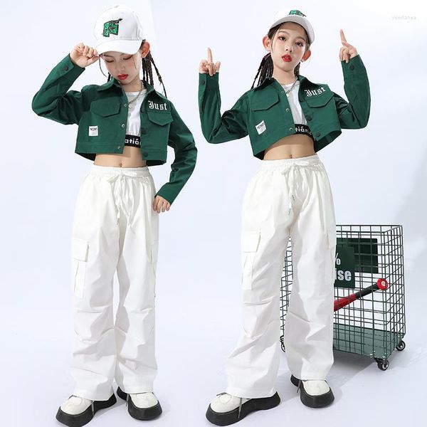 Ropa de escenario Niños Adolescentes Trajes de calle Ropa de hip hop Camiseta sin mangas verde Tops Pantalones casuales para niña Traje de baile de jazz Mostrando ropa