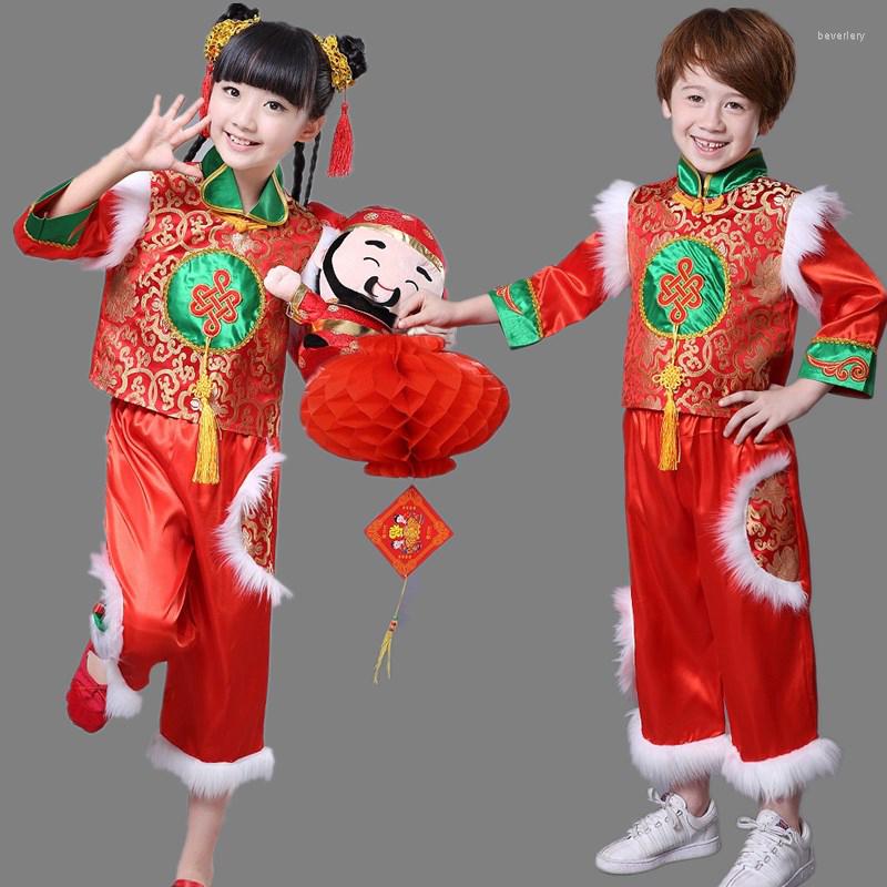 Scenkläder barn traditionella kinesiska årskläder flickor gamla kostymer folkdansdräkt pojkar kultur tang kostym