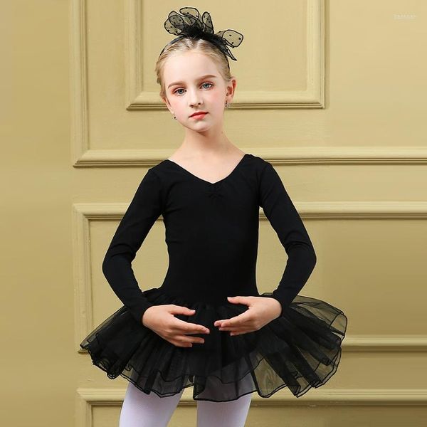 Etapa desgaste niños invierno rendimiento profesional ballet cisne lago negro malla tul falda tutú niños manga larga leotardo traje de dos piezas