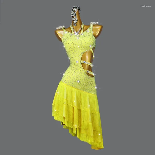 Stage Wear Kpop Costume Femmes Robe de danse latine Femme Piece Latino Girl Dancewear Samba Line Vêtements Salle de bal Top Jupe frangée