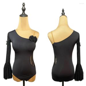 Escenario desgaste encaje tops de baile latino mujeres negro salsa ropa salón práctica personalizado tango traje traje tap dancewear jl5080