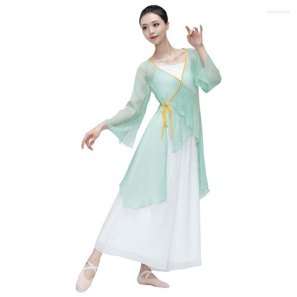 Vêtements de scène dames robe de danse classique en mousseline de soie gaze filles Costume d'entraînement fluide Performance chinoise