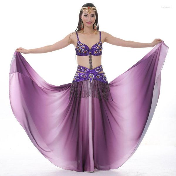 Ropa de escenario para mujer, traje Sexy de danza del vientre, sujetador de copa C, cinturón con cuentas, vestido, ropa de Festival de danza egipcia, salón de baile para mujer