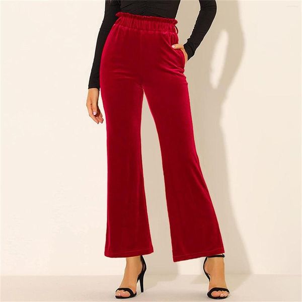 Pantalones de yoga elásticos de cintura alta con volantes y bolsillo de color sólido para mujer con cinturón Características: