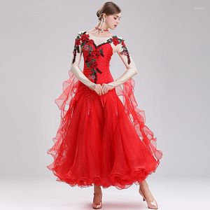 Stage Wear Lady's Ballroom Dance Dress Elastic Borduurwerk Big Swing Dresses Women Latin Waltz Competition Performance Performance kostuums