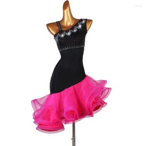 Etapa desgaste dama's rumba samba vestido de baile latino 2023 sexy rosa estándar baile mujeres competencia falda