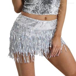 Stage Wear Lady Belly Dancing Jurk Taille Keten Riem Glanzende pailletten Rok Show Accessoires Dance Kostuum Prop Women Tassel Short