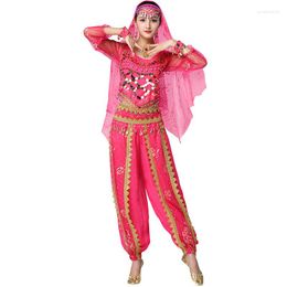 Vêtements de scène dame filles danse du ventre Costume Performance fête Halloween manches longues 5 pièces ensemble tenue haut ceinture pantalon voile épingle à cheveux