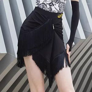 Stage Wear Lady Latin Dance Jupe Femmes Cha Rumba Samba Danse Noir Gland Fringe Jupes Fendues Pratique Vêtements En Stock