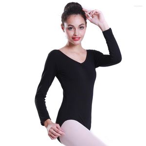 Vêtements de scène dame à manches longues combinaison femme gymnastique danse pratique robe filles Ballet costume coton à manches D-0612