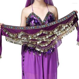 Stage Wear Lady's Belly Dance Hip Écharpe Jupe Accessoires avec des pièces d'or ondulées Égyptienne Danse Velours Wrap Ceinture BJ