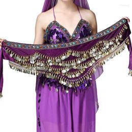 Stage Wear Lady's Belly Dance Hip Écharpe Jupe Accessoires avec des pièces d'or ondulées Ceinture enroulée en velours de danse égyptienne