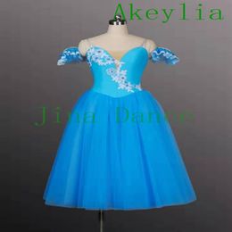 Stage Wear Lake Blue Green robe romantique femmes Giselle Cendrillon longue personnalisée Flower Festival Rose Romantique Paysan Tutu Dress fo291O