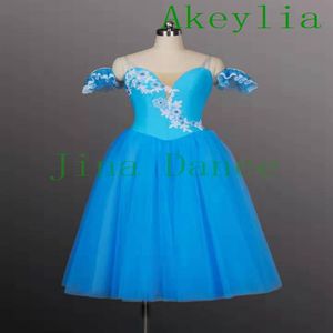 Stage Wear Lake Blue Green robe romantique femmes Giselle Cendrillon longue personnalisée Flower Festival Rose Romantique Paysan Tutu Dress fo193A