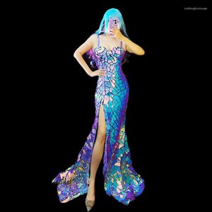 Stage Wear Laser Miroir Paillettes Robe Longue Modèle Chanteur Costume Banquet Fête Sans Manches Robes De Soirée Drag Queen Outfit VDB6195269Y