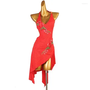 Stage Wear Latin Cha Samba Effectue une compétition de danse professionnelle Robe Magenta Rouge