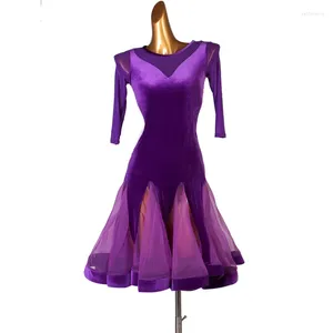 Stage Wear Concours Latin Jupe de danse Femmes 2023 Violet Standard Robe de danse Adulte Rumba Samba