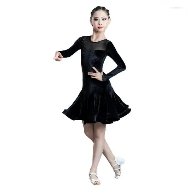 Stage Wear Danse latine Automne et hiver Filles Costume de course professionnel haut de gamme Robe de danse de performance pour enfants