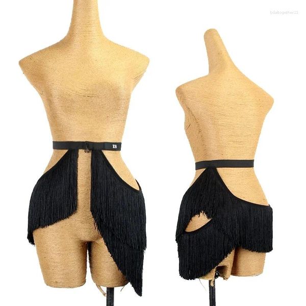 Wearging Latin Dance Belt Women Balck Tassel Girdle Taist Ornement Elastic Rumba Samba Performance Accessoires DNV15814