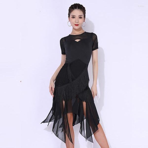 Stage Wear Latin Dance Competition Robe Gland Couture Mesh Hemline Samba Tanog Performance Costume Cha Salsa Dancewear 3783