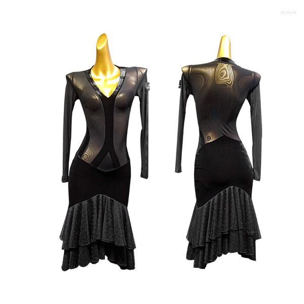 Desgaste de la etapa Trajes de baile latino para mujeres Vestido de salsa sexy Perspectiva Salón de baile Tango Vestidos americanos Baile