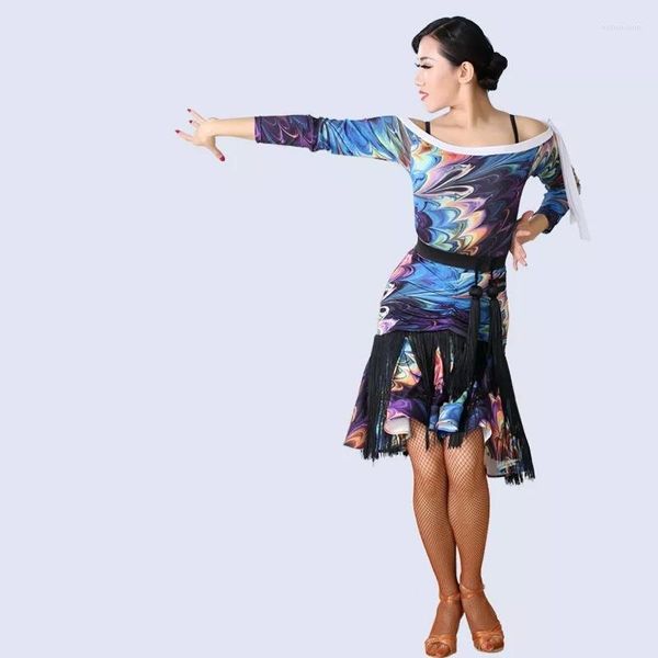 Stage Wear Latin Dance Costumes Sexy Senior Gaze Tassel Dress Pour Femmes Robes S-XXL