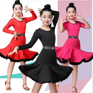 Vêtements de scène robe de danse latine pour les filles à manches longues jupe de pratique vêtements de performance de salle de bal