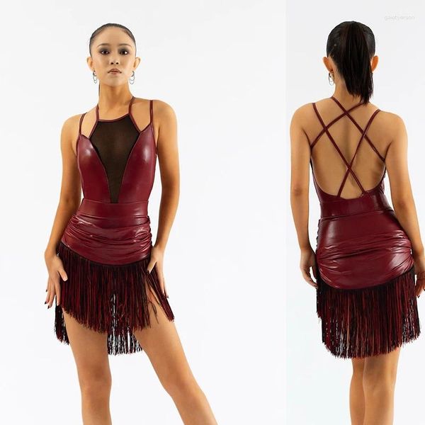 Etapa desgaste vestido de baile latino para mujeres honda plisada borla falda traje samba chacha hembra competencia adulta DQS15519