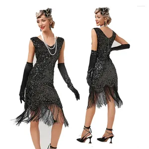 Robe de danse latine rétro à paillettes Gatsby, jupe à pompon, fête, Jazz, Tango, robes de spectacle, vêtements de pratique de bal