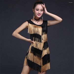 Stage Draag Latin Dance Dress Tassel Fringe Sexy dansende kostuums voor vrouwen avondfeestje Elastische korte uitvoering kleding